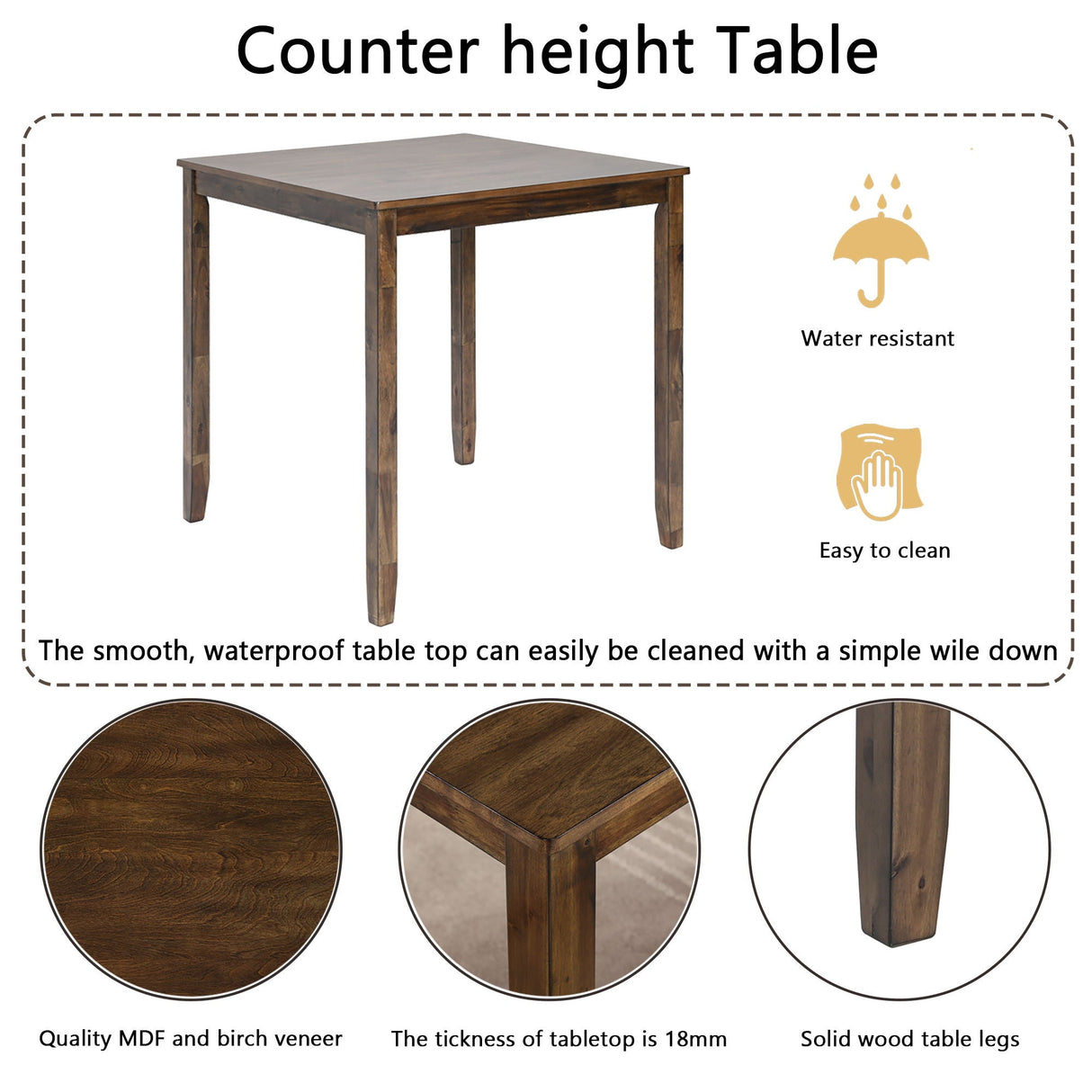 5 Piece Dining Table Set, Wooden Dining Square Table Set For 4 by Couch.com
