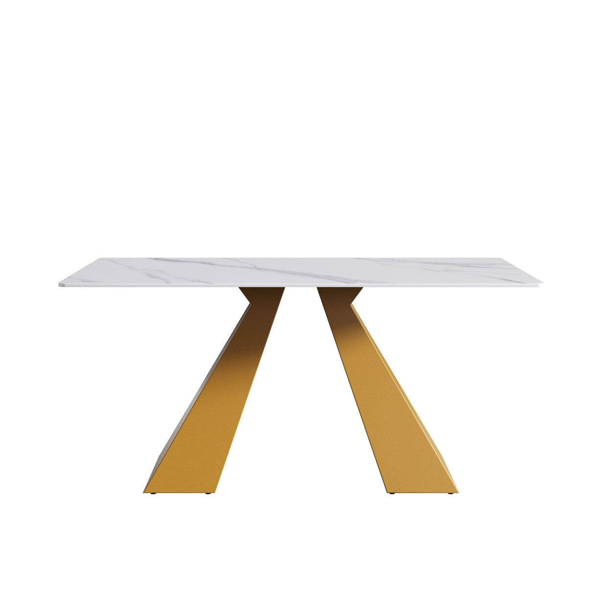 63" Modern Artificial Stone Straight Edge Golden Metal Leg Dining Table - White / Gold by Couch.com