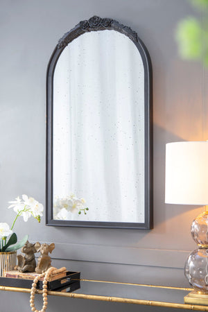 Hand Carved Rose Antique Mirror Frame, Wood Arch Mirror Wall Decor For Living Room by Couch.com