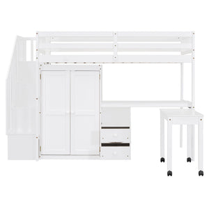 Loft Bed With Stairs, Bookshelf, Drawers, Desk & Wardrobe, Space Saving Multifunctional Furniture by Couch.com