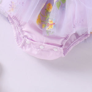 Girls' Fashionable Flower Embroidered Mesh Romper