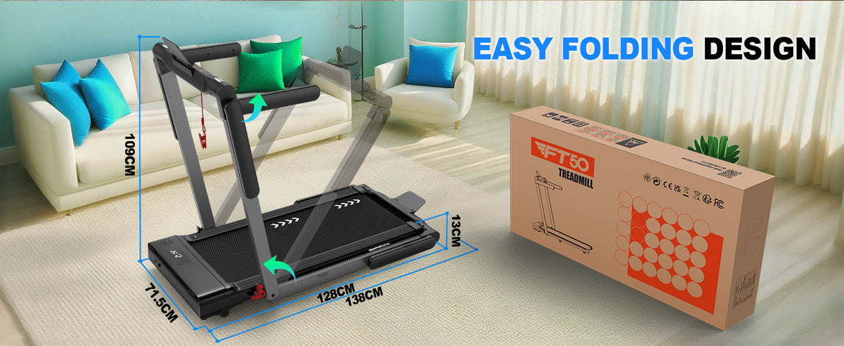 FYSIQ Foldable Treadmill for Home, 1-12 km/h, 3-in-1 Walking Pad with Dual LED Display, 12 Programmes and Remote Control,