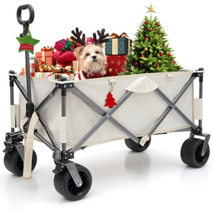 Aluminum Alloy Folding Wagon, Heavy Duty Utility Beach Wagon Cart For Sand With Big Wheels, Adjustable Handle & Drink Holders For Shopping, Camping, Garden And Outdoor by Couch.com
