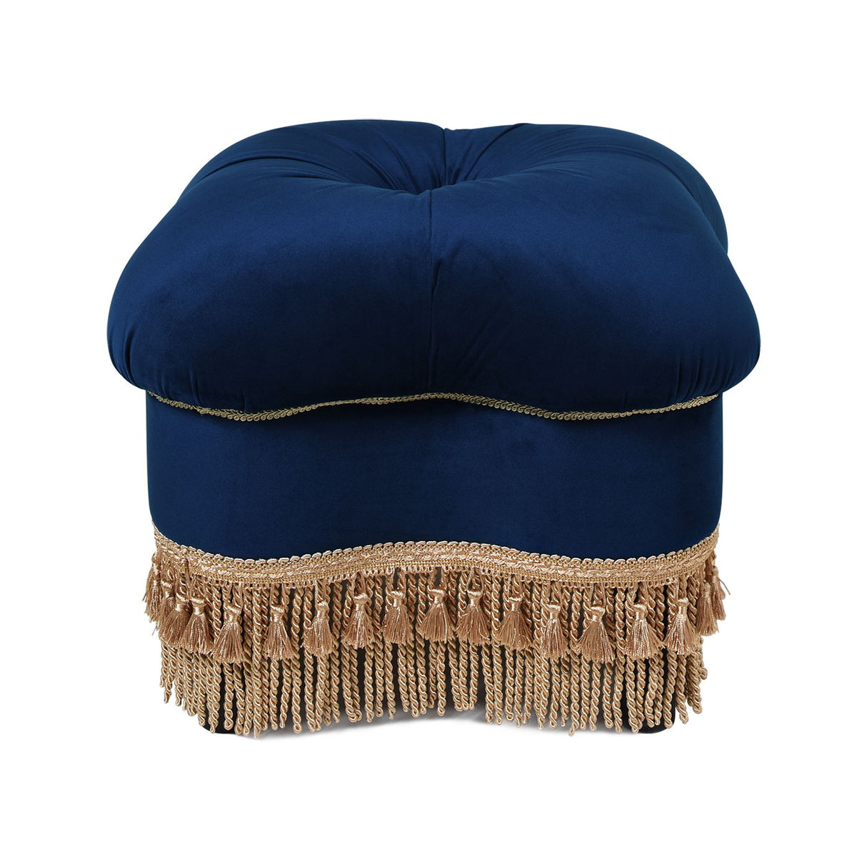 Ellen - Upholstered Clover Ottoman With Gold Bullion Fringe - Navy Blue by Couch.com