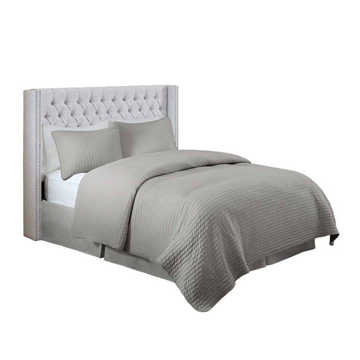 Transitional Upholstery Headboard With Tufted Buttons And Nailhead Trim