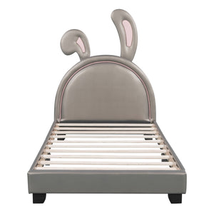Upholstered Leather Platform Bed With Rabbit Ornament by Couch.com