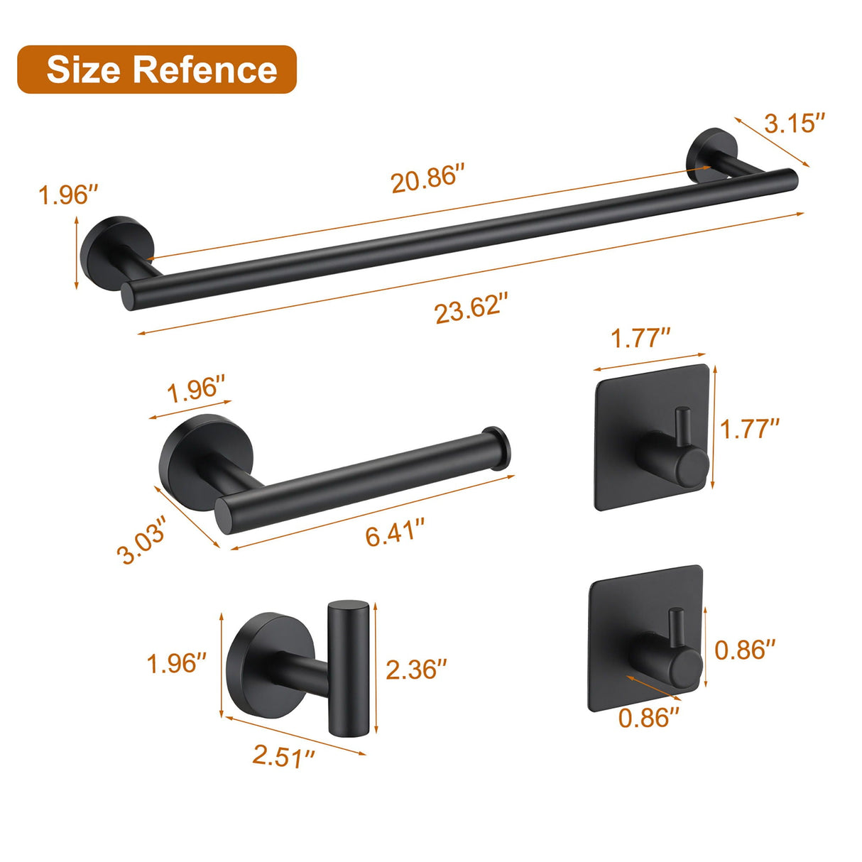 Bathroom Hardware Set Stainless Steel With Towel Bar, Paper Holder, And Hooks - Matte Black by Couch.com