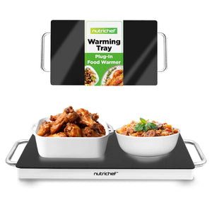 Nutrichef Electric Hot Plate Tray Dish Warmer with Black Glass Top | Ideal for Home Buffet Parties Kitchen & Dinners | Portable & Perfect for Tables or Countertops | 14.5 L x 8.6 W