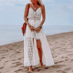 White Boho Lace Maxi Dress