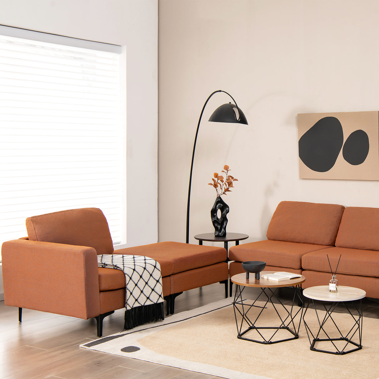 1/2/3/4-Seat Convertible Sectional Sofa with Reversible Ottoman-3-Seat