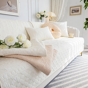 Cotton Quilted Sofa Cover, Non-Slip Couch Protector Fits Backrest, Seat & Armrest