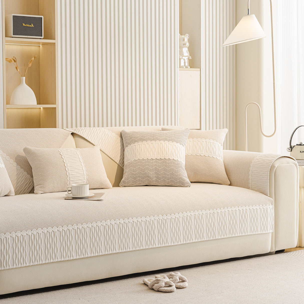 Herringbone Sofa Protector Cover, Non-Slip Couch Cover for Seat, Back & Arms