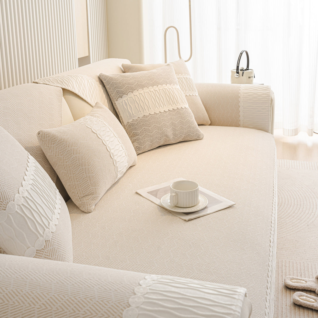 Herringbone Sofa Protector Cover, Non-Slip Couch Cover for Seat, Back & Arms