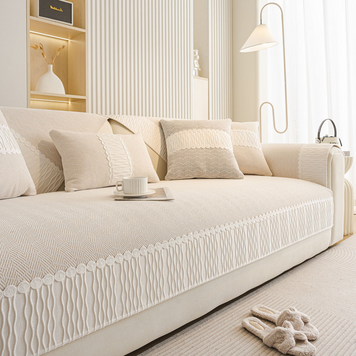 Herringbone Sofa Protector Cover, Non-Slip Couch Cover for Seat, Back & Arms