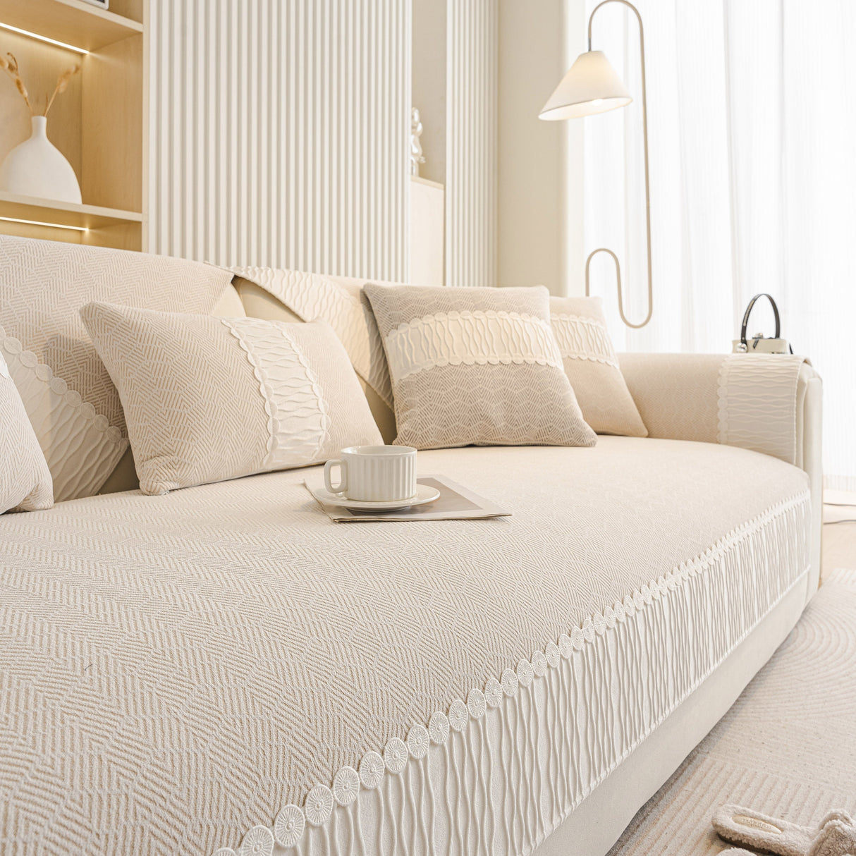 Herringbone Sofa Protector Cover, Non-Slip Couch Cover for Seat, Back & Arms