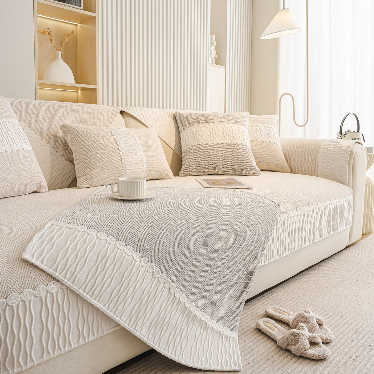 Herringbone Sofa Protector Cover, Non-Slip Couch Cover for Seat, Back & Arms