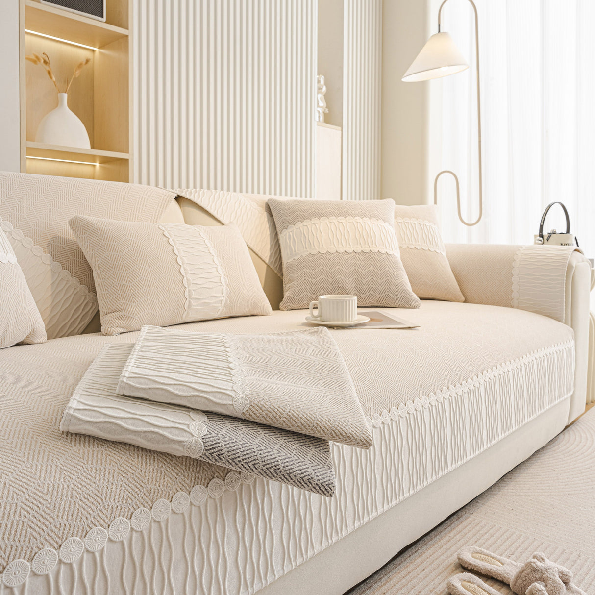 Herringbone Sofa Protector Cover, Non-Slip Couch Cover for Seat, Back & Arms