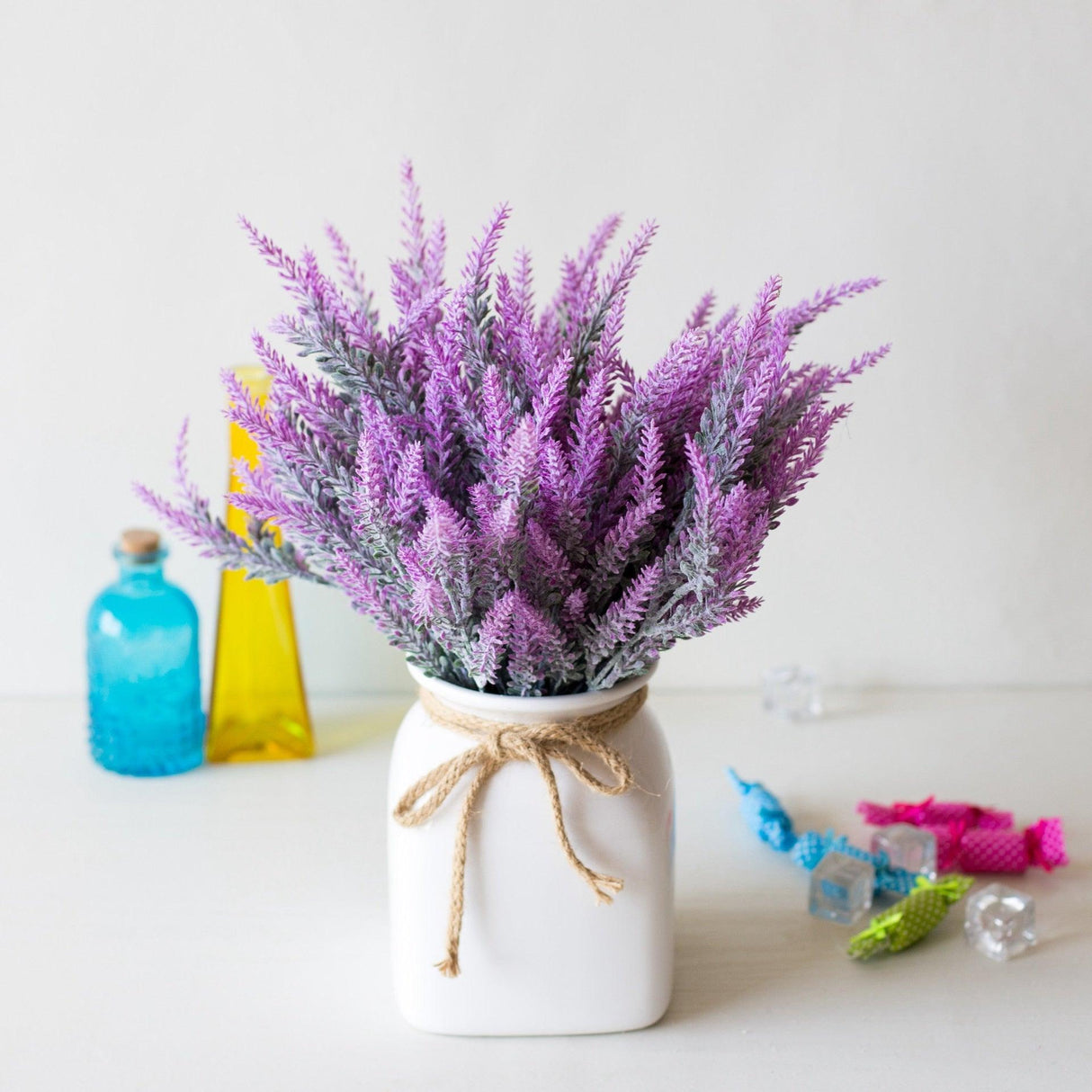 1 Bundle Artificial Lavender Fake Flowers Wedding Bouquet Home Kitchen Office Table Centerpieces Arrangements Decor