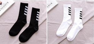 1 Pair Brand New Fashion Pure Cotton Black White Crew Unisex Socks Sports High Skateboard Blaze Street Wear Happy Long Warm Winter And Autumn Socks For Men And Women