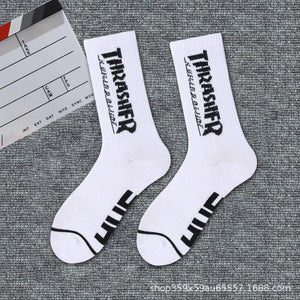 1 Pair Brand New Fashion Pure Cotton Black White Crew Unisex Socks Sports High Skateboard Blaze Street Wear Happy Long Warm Winter And Autumn Socks For Men And Women