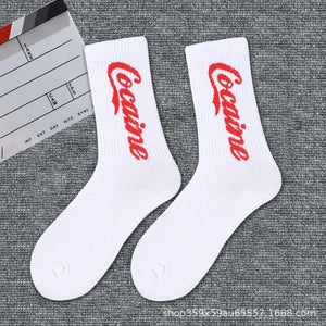 1 Pair Brand New Fashion Pure Cotton Black White Crew Unisex Socks Sports High Skateboard Blaze Street Wear Happy Long Warm Winter And Autumn Socks For Men And Women