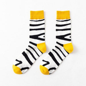 1 Pair Creative Autumn Winter Unisex Pure Cotton Casual Socks Animals Zebra Shark Crocodile Socks Happy Funny Classic Socks For Men And Women