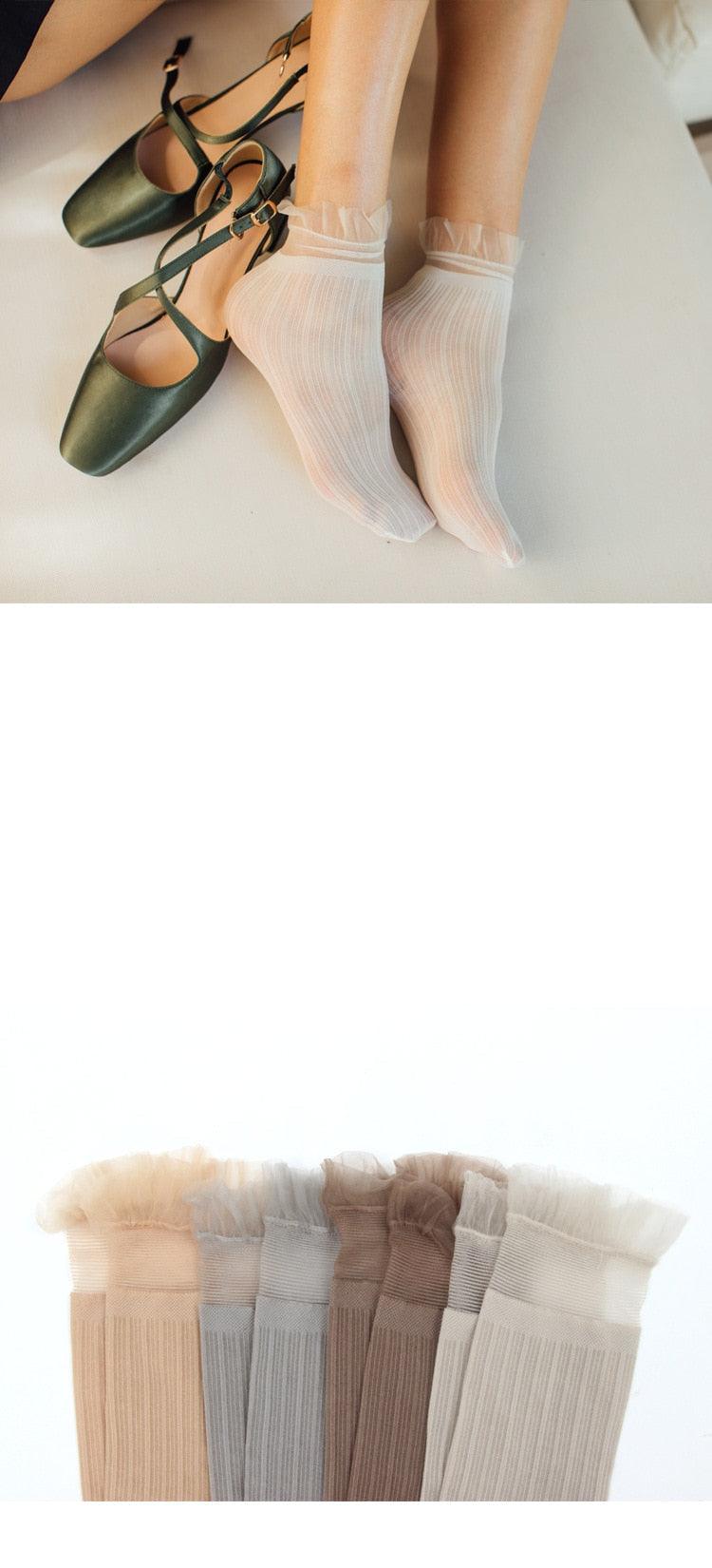 1 Pair Woman Socks Spring New Fashion Socks Solid Color Women Soft Cute Long Socks For Women Mesh Thin Socks High Quality Cotton Invisible Socks For Women