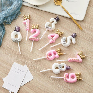 1 Pcs Number 0-9 Birthday Candle Number One Birthday Gold Number Candles Party Celebration Baby Showers Happy Birthday Cake Candles for Kids Adult Wedding/ Party Crown Candle Cake Decoration Tools