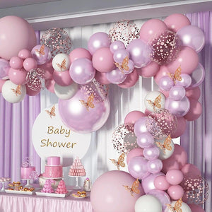 1 Set Pink Purple Chrome Rose Gold Balloon Garland With Butterfly Stickers Arch Kit For Birthday Wedding Party Decorations