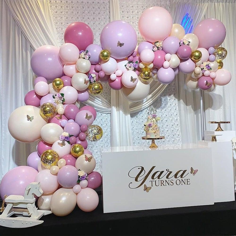 1 Set Pink Purple Chrome Rose Gold Balloon Garland With Butterfly Stickers Arch Kit For Birthday Wedding Party Decorations