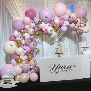 1 Set Pink Purple Chrome Rose Gold Balloon Garland With Butterfly Stickers Arch Kit For Birthday Wedding Party Decorations