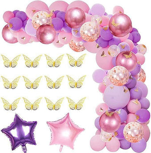 1 Set Pink Purple Chrome Rose Gold Balloon Garland With Butterfly Stickers Arch Kit For Birthday Wedding Party Decorations