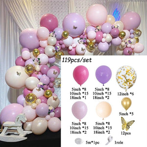 1 Set Pink Purple Chrome Rose Gold Balloon Garland With Butterfly Stickers Arch Kit For Birthday Wedding Party Decorations