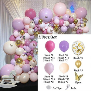 1 Set Pink Purple Chrome Rose Gold Balloon Garland With Butterfly Stickers Arch Kit For Birthday Wedding Party Decorations