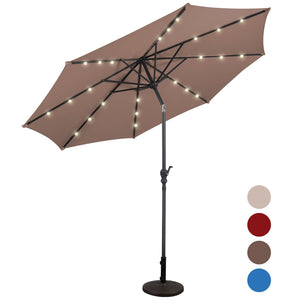 10 Feet Patio Solar Umbrella with Crank and LED Lights-Tan by DirectDeals