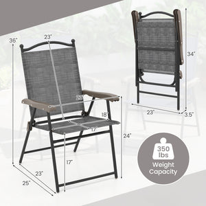 Set of 2 Patio Folding Sling Back Camping Deck Chairs-Black