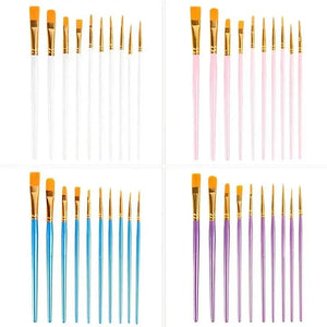 10-Pieces: Artist Paintbrush Nylon Round Pointed Flat Head Set