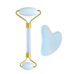 100% Natural Opal Clear Blue Roller Guasha Set - Massage Beauty Tools for Skin Firming Natural Glow and Stress Relief