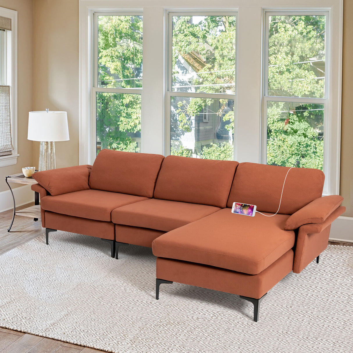Extra Large Modular L-shaped Sectional Sofa with Reversible Chaise for 4-5 People-Gray