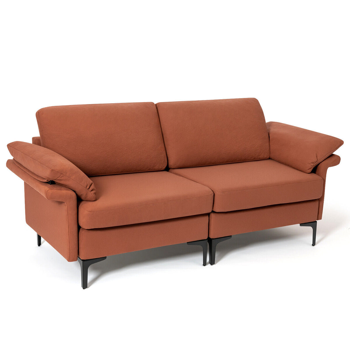Modern Fabric Loveseat Sofa for with Metal Legs and Armrest Pillows-Gray