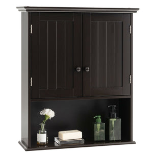 2-Door Wall Mount Bathroom Storage Cabinet with Open Shelf-Espresso