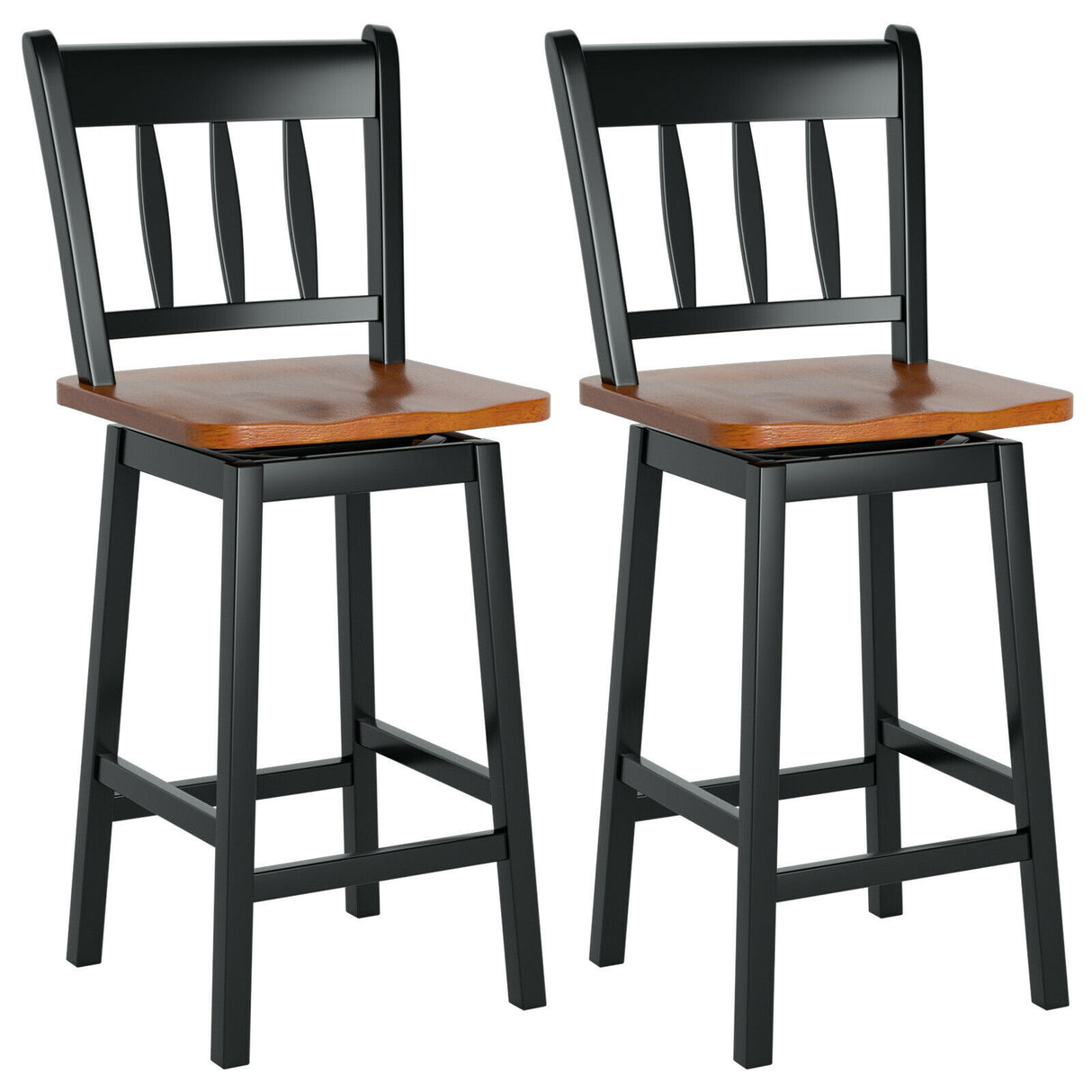 24.5 Inches Set of 2 Swivel Bar Stools with 360 ° Swiveling-Black