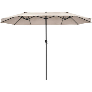 15 Feet Patio Double-Sided Umbrella with Hand-Crank System-Beige