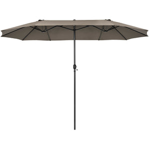 15 Feet Patio Double-Sided Umbrella with Hand-Crank System-Beige