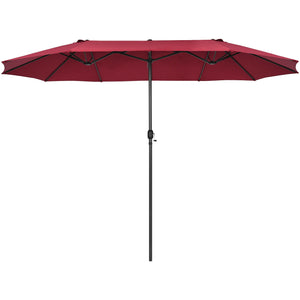 15 Feet Patio Double-Sided Umbrella with Hand-Crank System-Beige