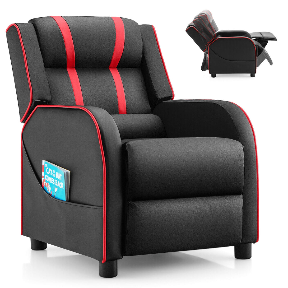 Kids Recliner Chair with Side Pockets and Footrest-Blue