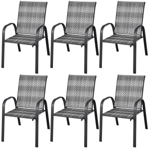 Set of 6 Outdoor PE Wicker Stackable Chairs with Sturdy Steel Frame-Gray