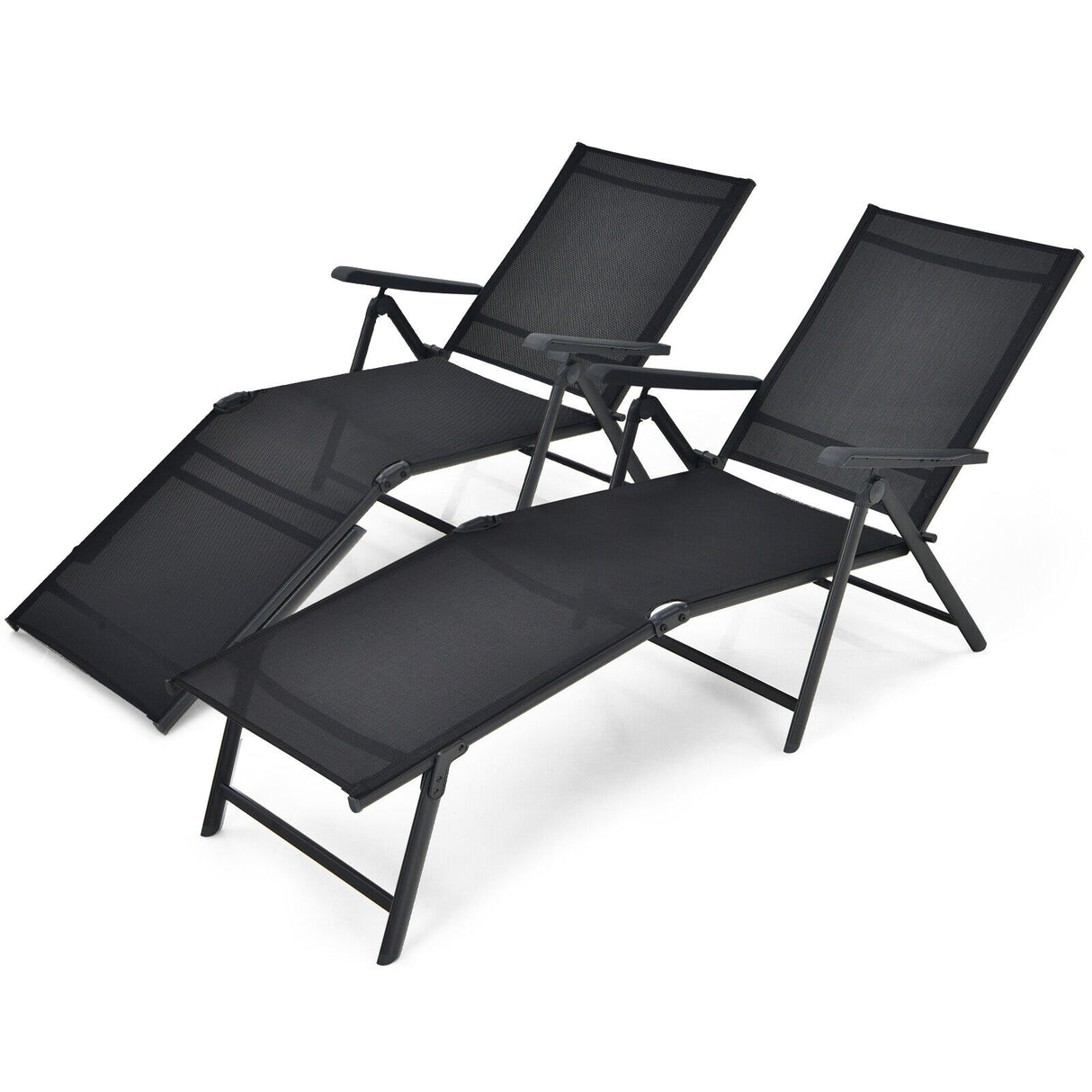 2 Pieces Foldable Chaise Lounge Chair with 2-Position Footrest-Brown