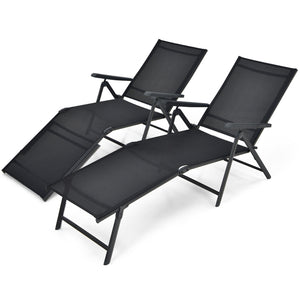2 Pieces Foldable Chaise Lounge Chair with 2-Position Footrest-Brown
