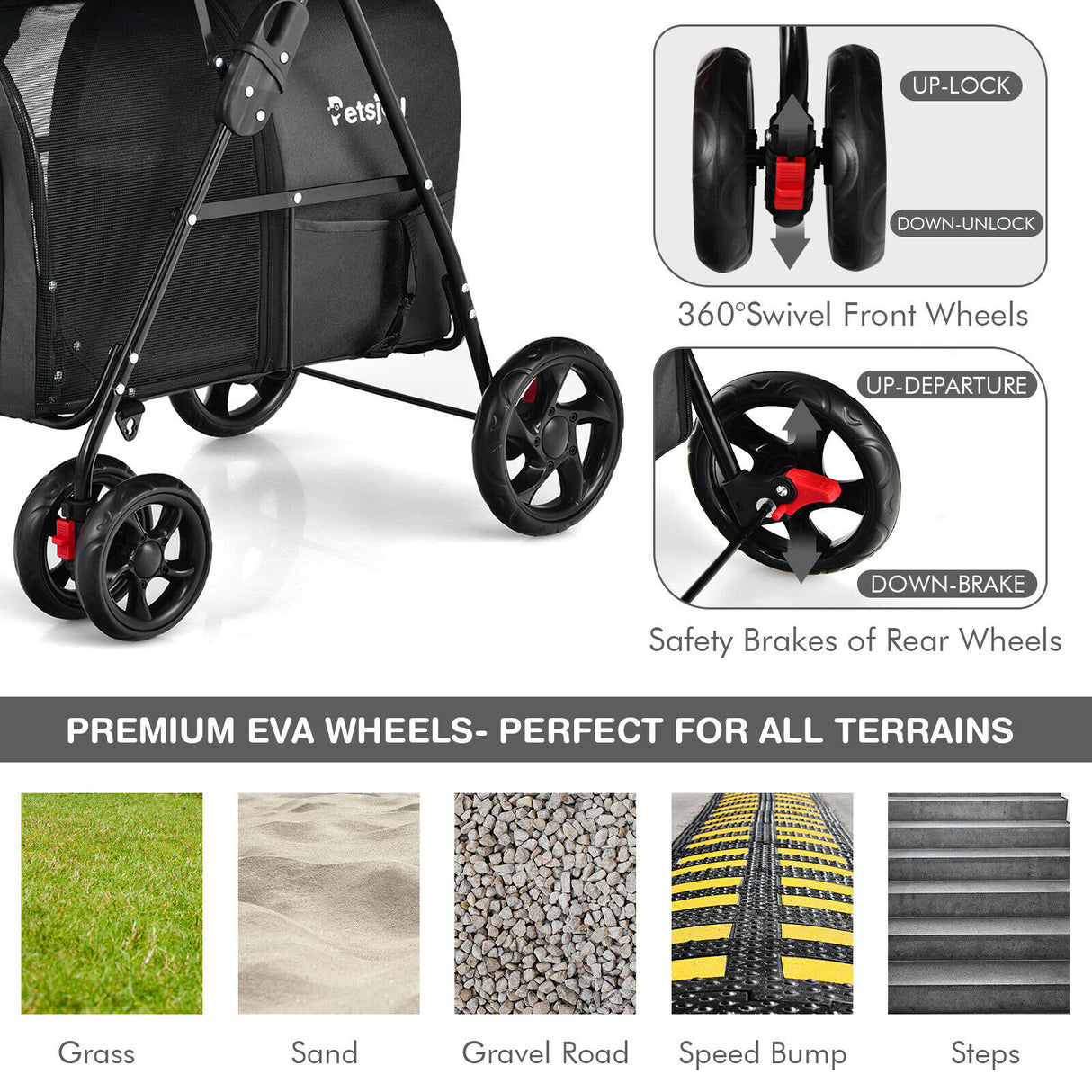 4-in-1 Double Pet Stroller with Detachable Carrier and Travel Carriage-Beige